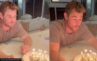 Chris Hemsworth birthday cake cutting