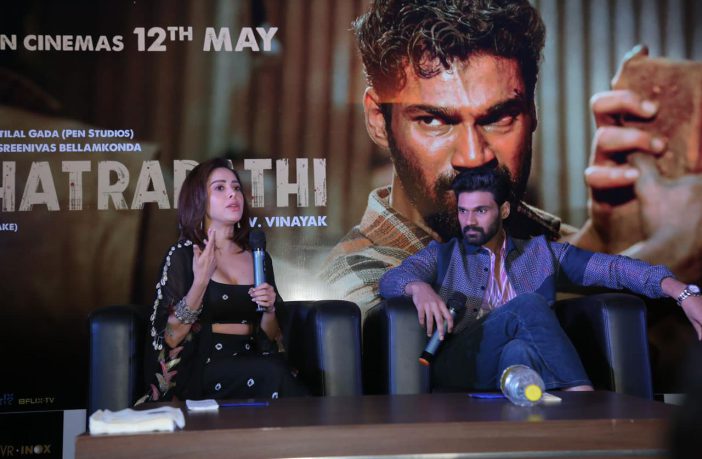 Nushratt Bharuccha and Sreenivas Bellamkonda in Indore for Chatrapathi movie promotions