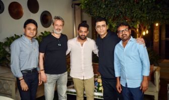 Karan Johar, Anil Thadani, JR NTR with the makers of Devara film